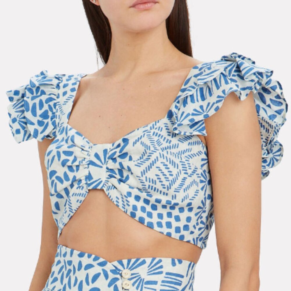 ALEXIS Verna Printed Linen Crop TopIn Blue-med, Size M